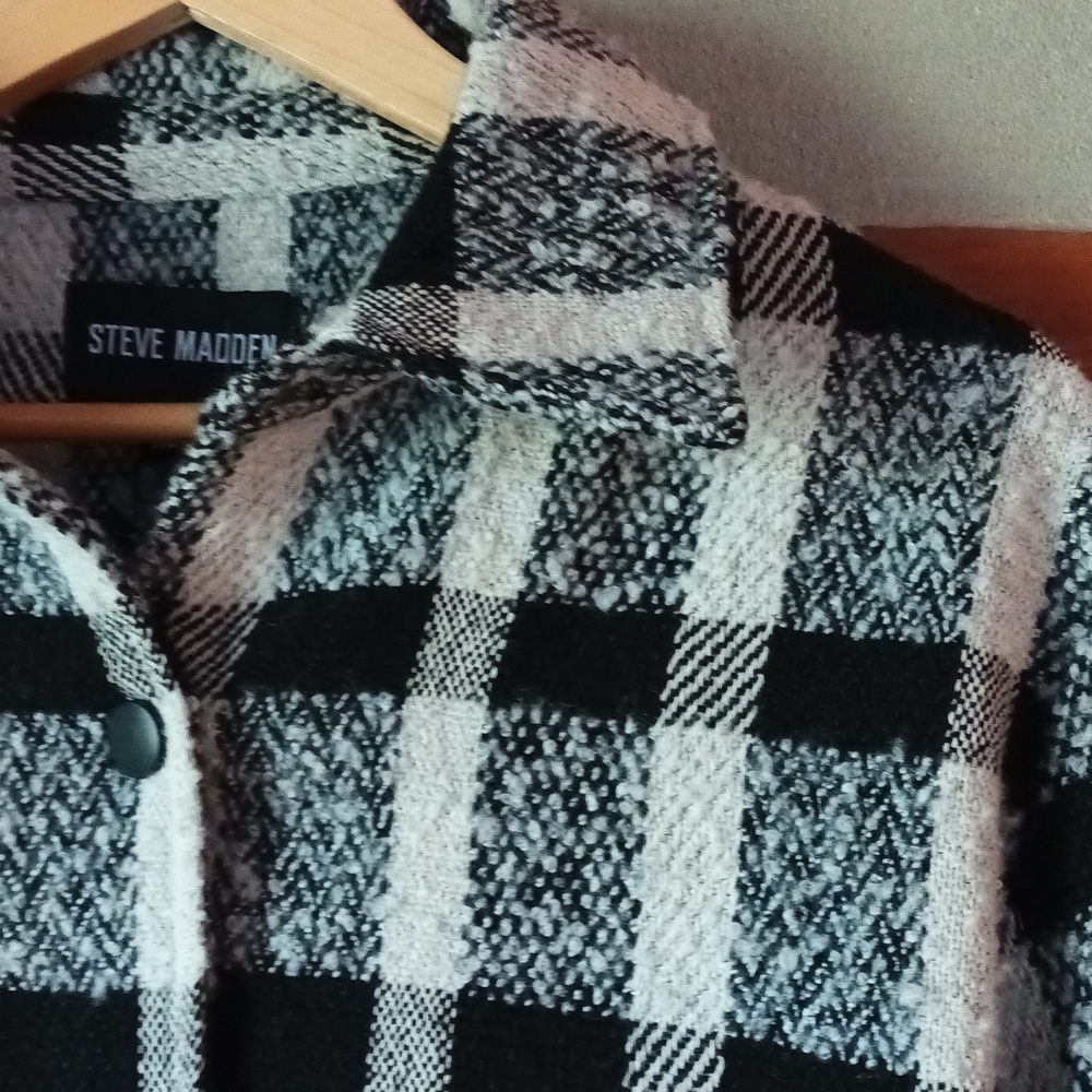 Steve Madden Eldridge shirt jacket shacket snaps pockets houndstooth… - Picture 3 of 11